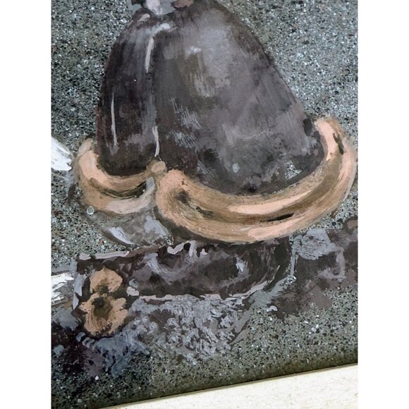 Vintage 40's Framed Acrylic Painting Creepy Victorian Girl Drinking Tea - Picture 5 of 16